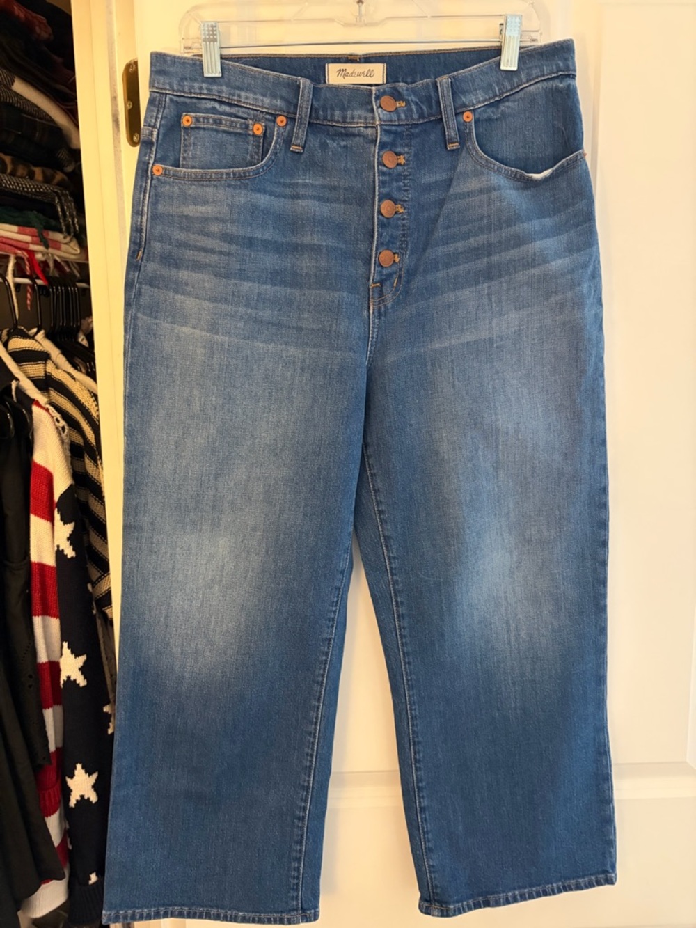 Madewell High-Rise Button Fly Wide Leg Jeans in Blue Wash
